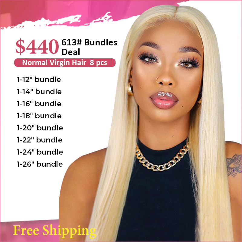 brazilian virgin  613  human  straight hair body wave hair bundles deal with free shipping