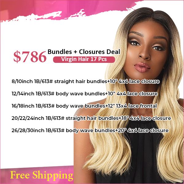 color 1b with blonde bundles with closures frontals deal 4x4 13x4 lace closure frontals deals virgin hair